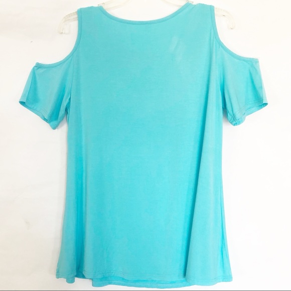 Sky Blue Cold Shoulder Top, Size Large - Picture 7 of 12